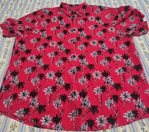 Vatpave Short Sleeve Shirt XXL Red Palm Tree Button Down Cotton